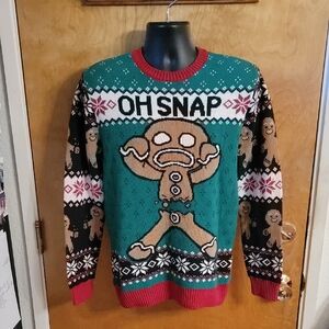 Jolly Christmas Mens Ugly Sweater Oh Snap Gingerbreadman Large
